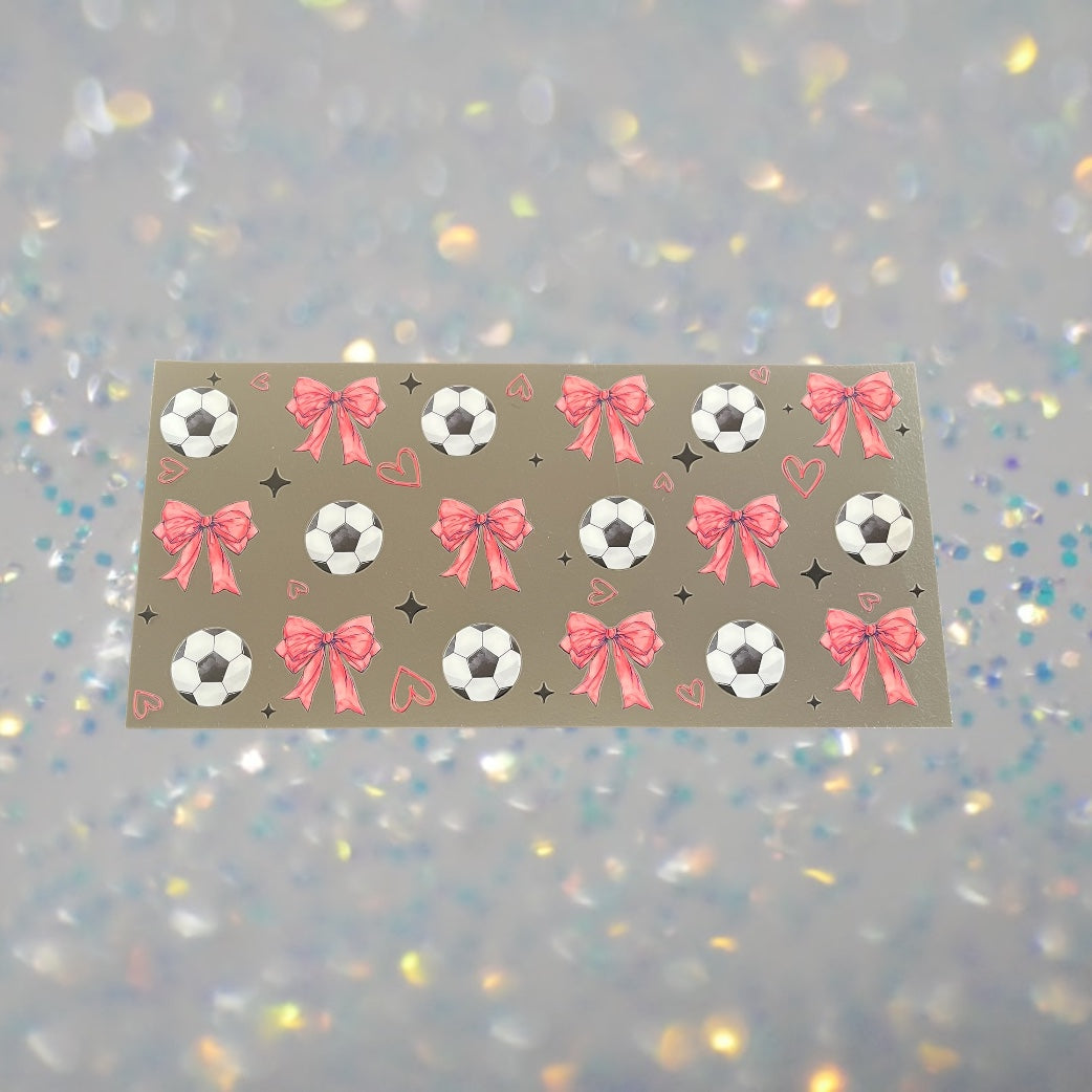 Soccer w/Pink Bows-16oz UV DTF Double Sided Cup Wrap