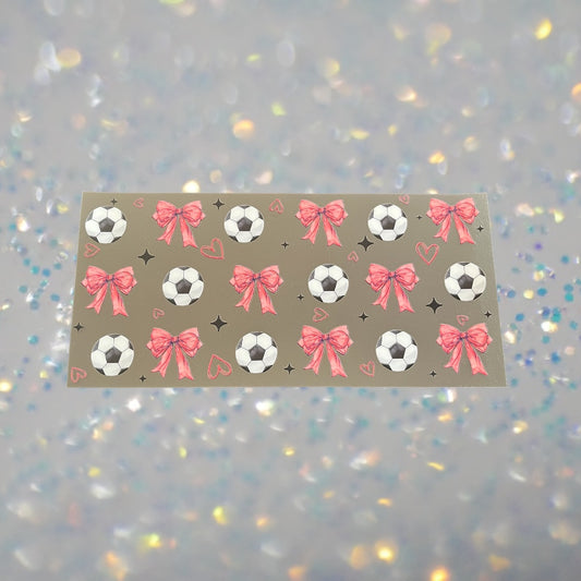 Soccer w/Pink Bows-16oz UV DTF Double Sided Cup Wrap