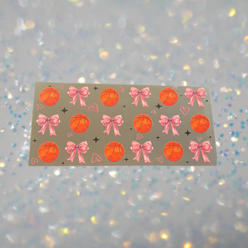 Basketball w/Pink Bows-16oz UV DTF Double Sided Cup Wrap