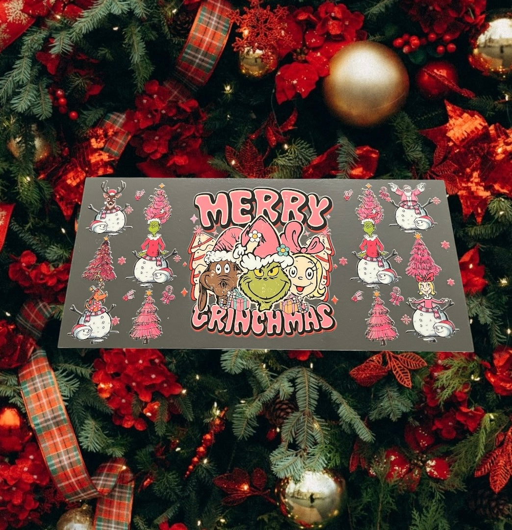 Christmas Pink Merry Grinchmas -Holiday 16oz UV DTF Double Sided Cup Wrap