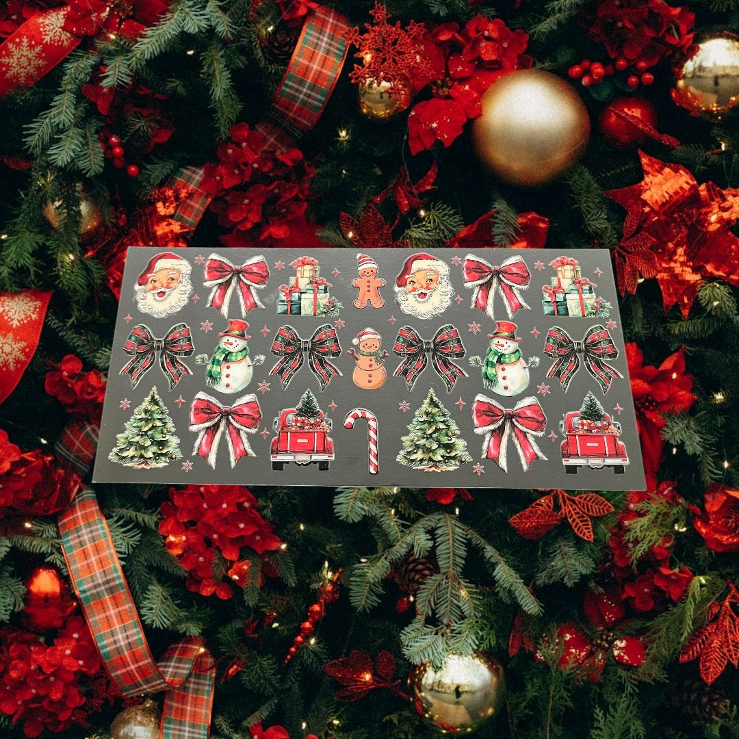 Christmas Santa w/ Bows-Holiday 16oz UV DTF Double Sided Cup Wrap