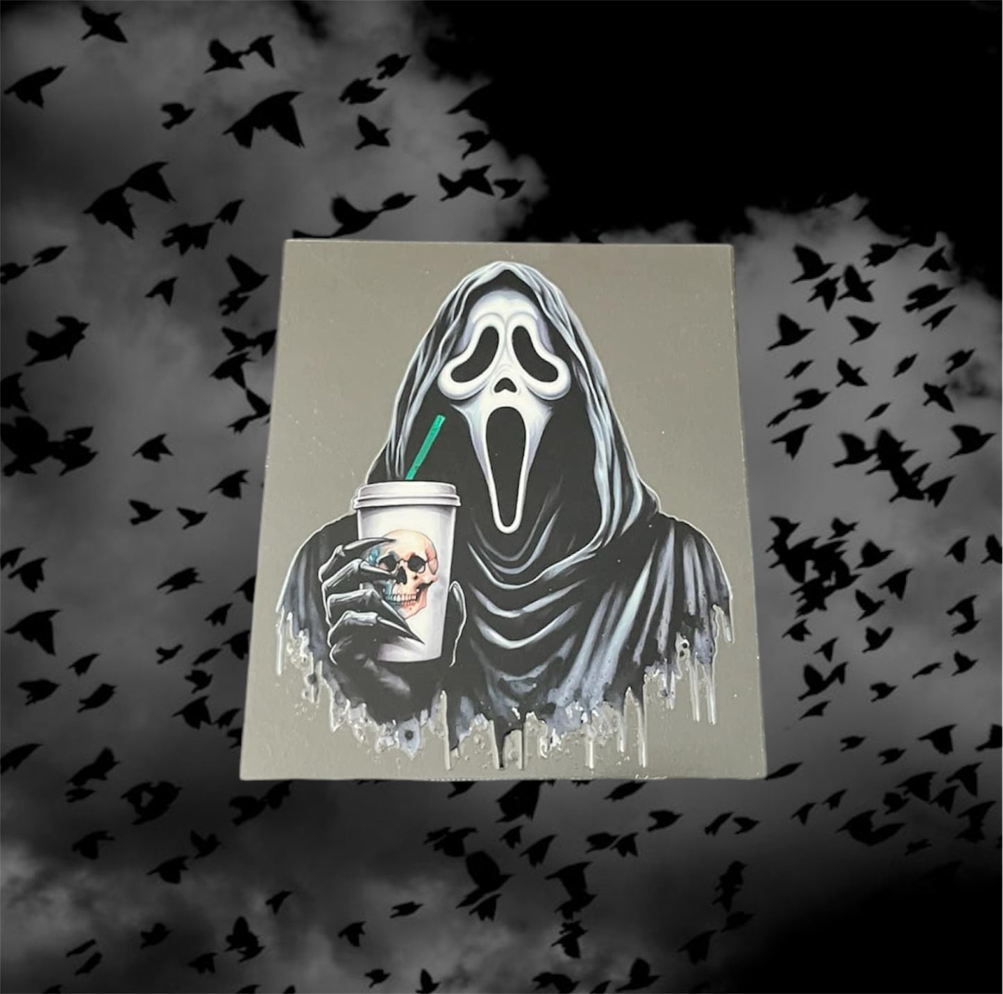 Halloween Ghost Face Coffee-UV DTF Double Sided 4" Decal
