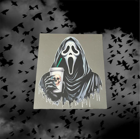 Halloween Ghost Face Coffee-UV DTF Double Sided 4" Decal