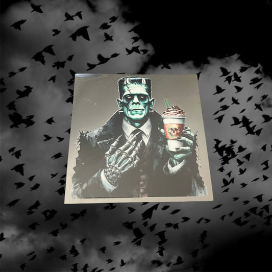 Halloween Frankenstein Coffee-UV DTF Double Sided 4" Decal